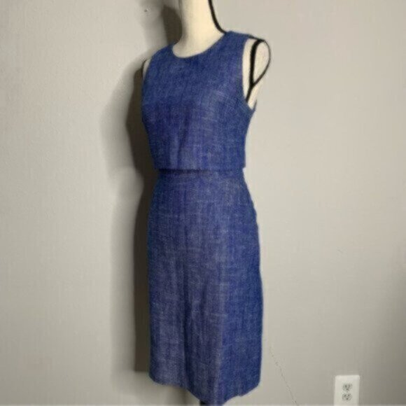 J. Crew Going Places Tweed Blue & White Knee Length Sheath Dress - Picture 6 of 11